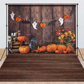 Lofaris Rustic Halloween Pumpkin Combo Set Backdrop Wood Wall with Ghost Garland Fall Farmhouse Party Photos